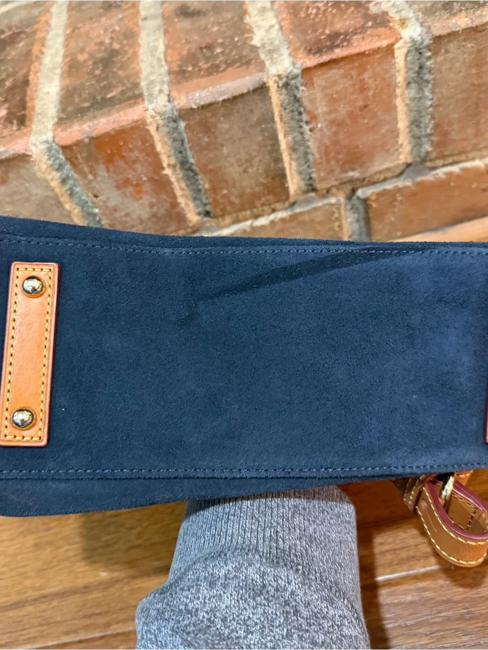 Dooney & Bourke Navy Suede hobo Shoulder Bag with Tan Leather Trim